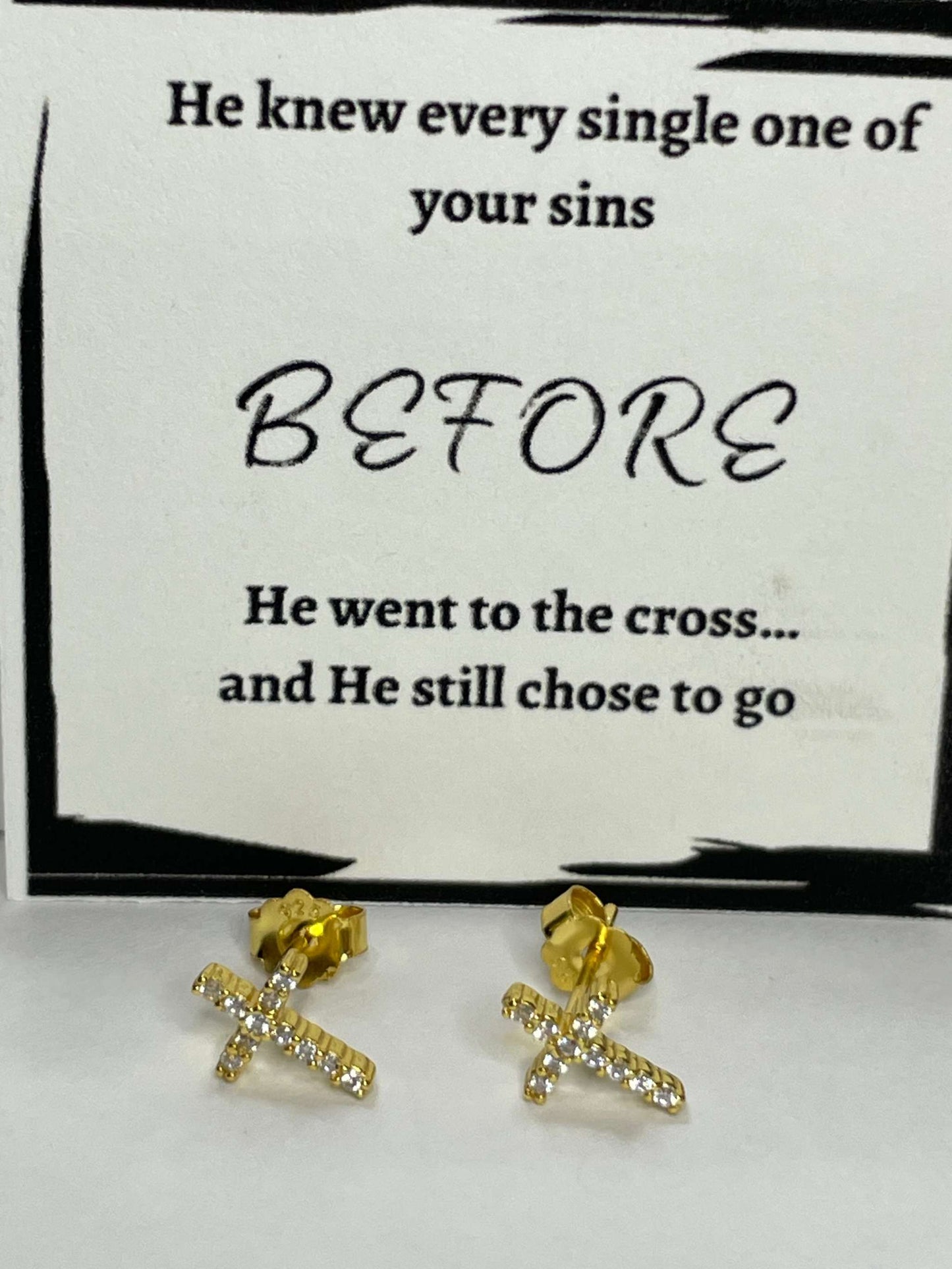 Cross Stud Earrings- Gold CZ - Gravie's