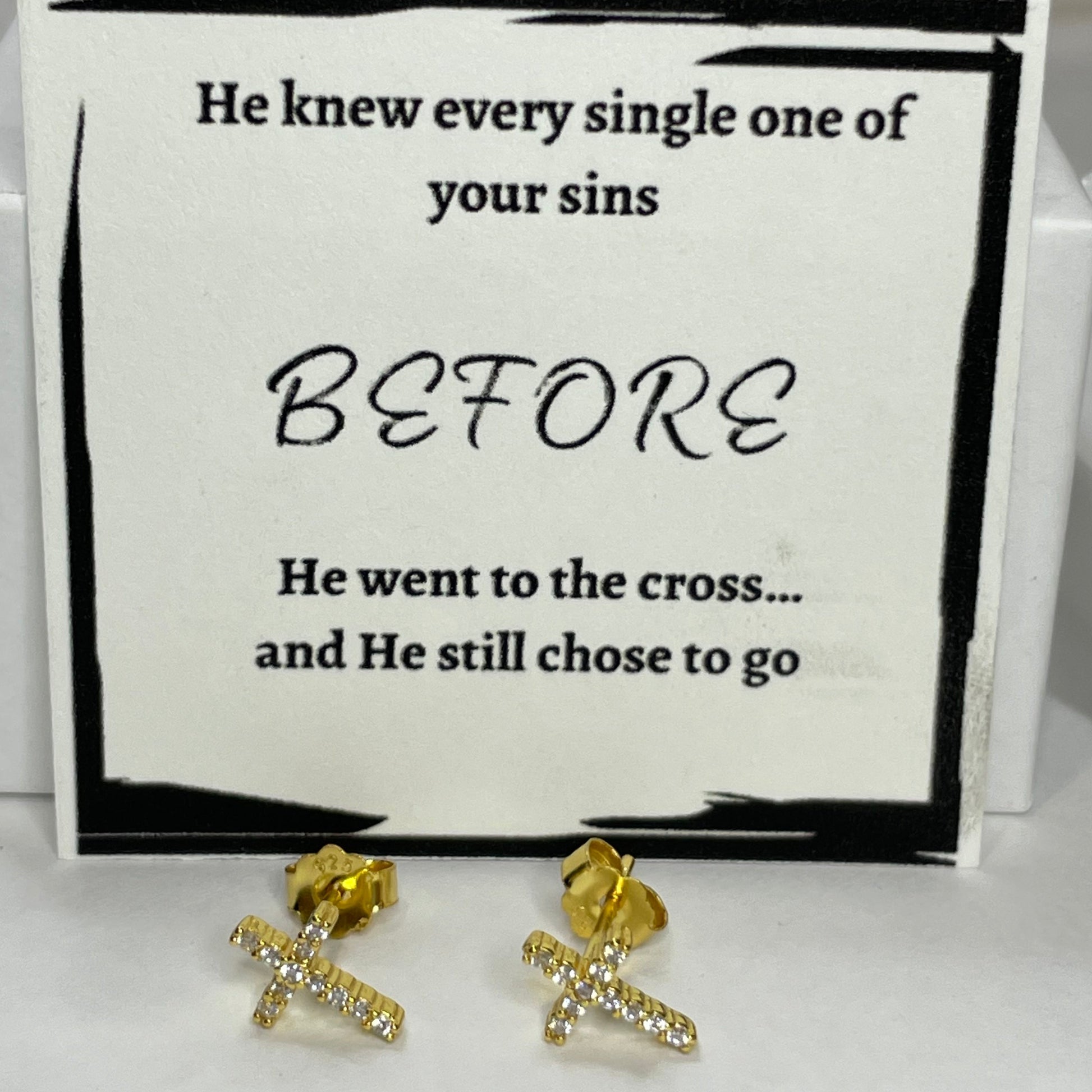 Gold and CZ Cross Studs