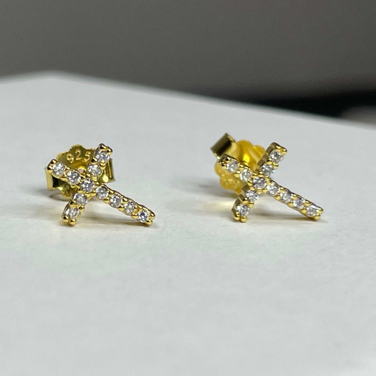 Gold and CZ Cross Studs