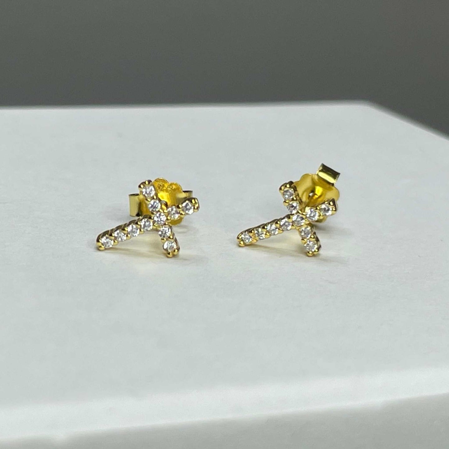 Gold and CZ Cross Studs