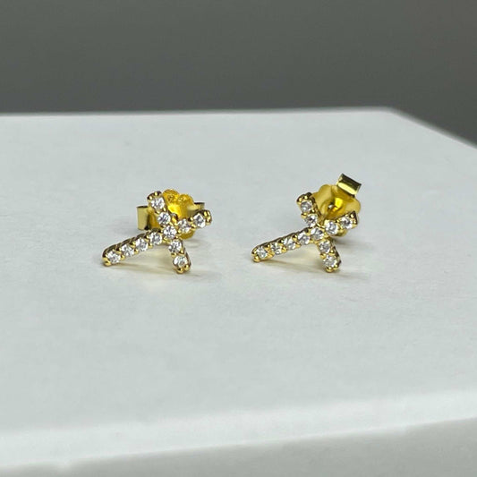 Gold and CZ Cross Studs