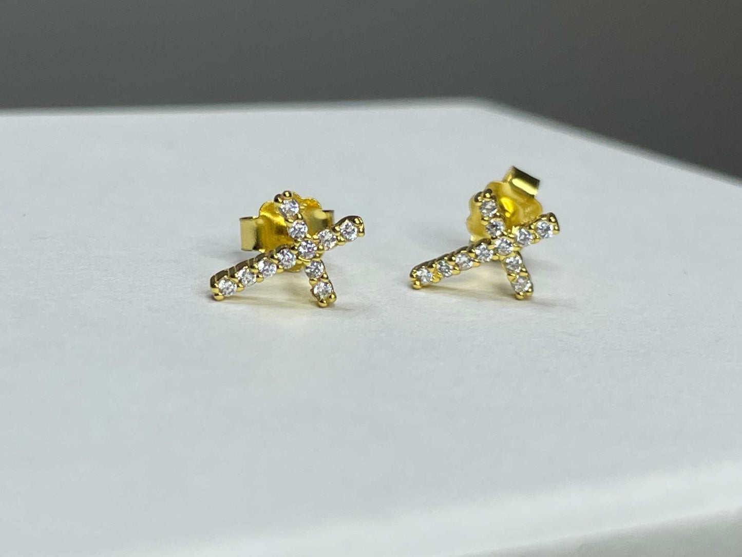 Gold and CZ Cross Studs