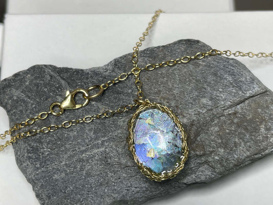 Gold Mesh Roman Glass Necklace - Gravie's