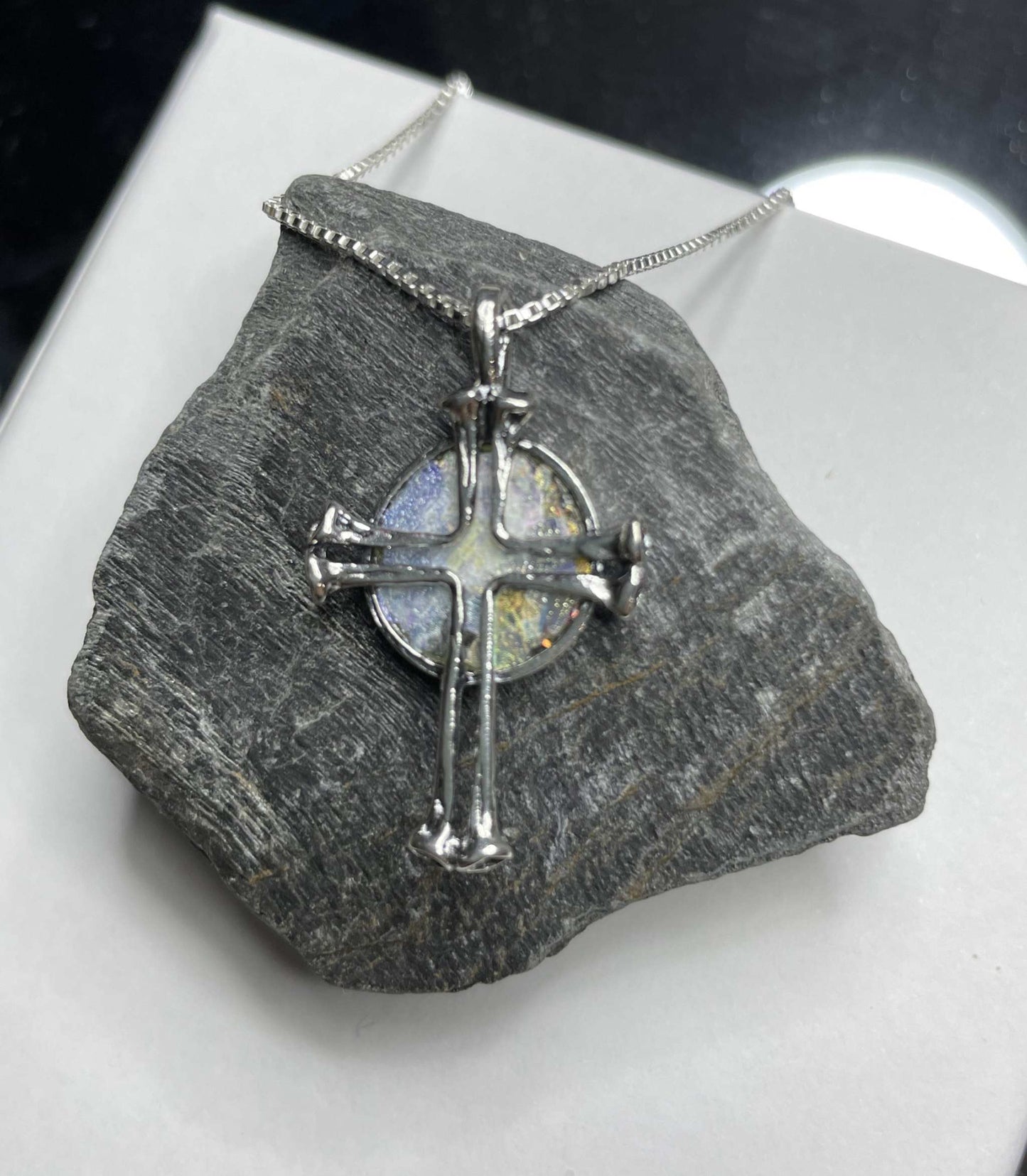 Silver Cross Roman Glass Necklace - Gravie's