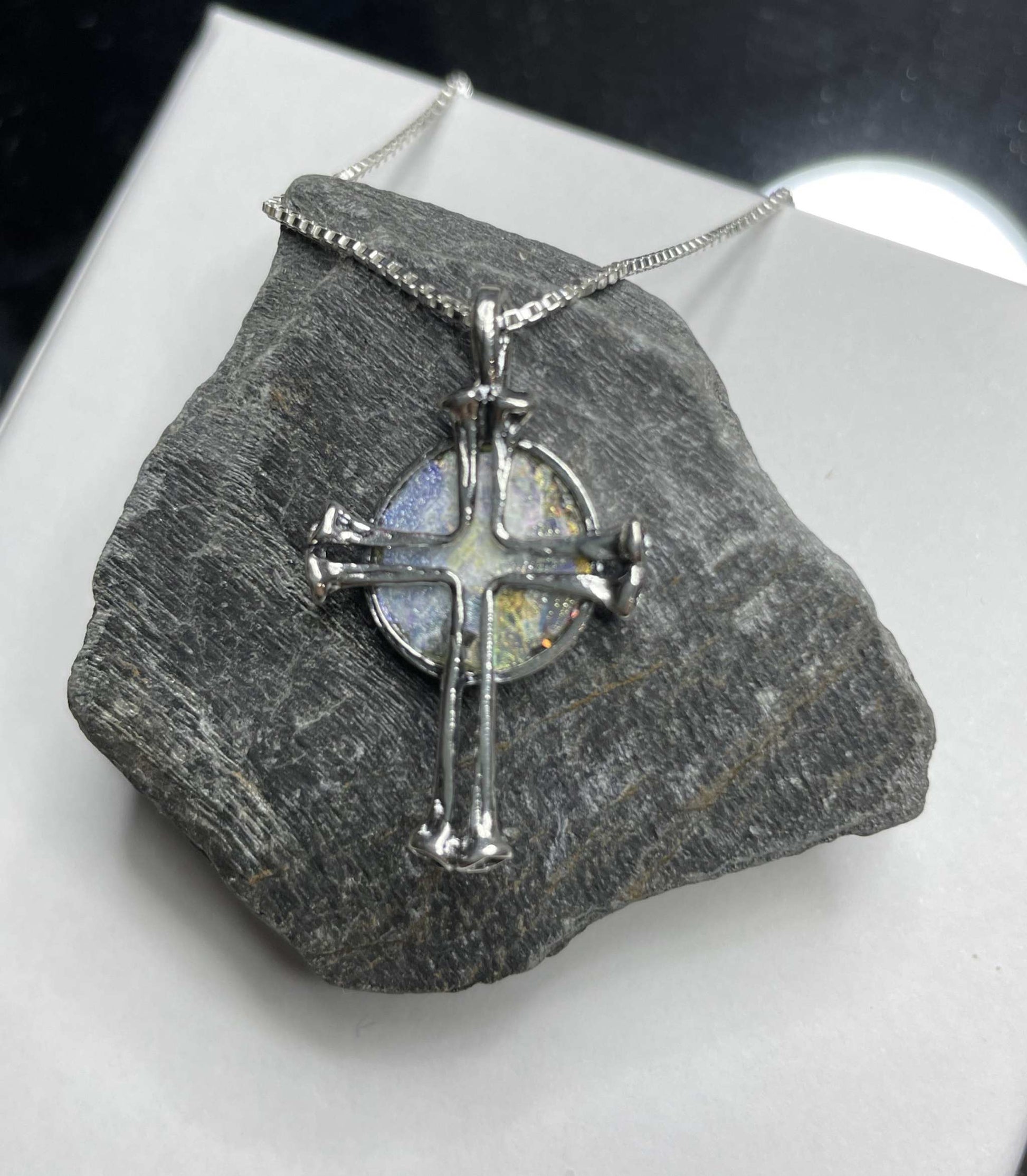Silver Cross Roman Glass Necklace - Gravie's