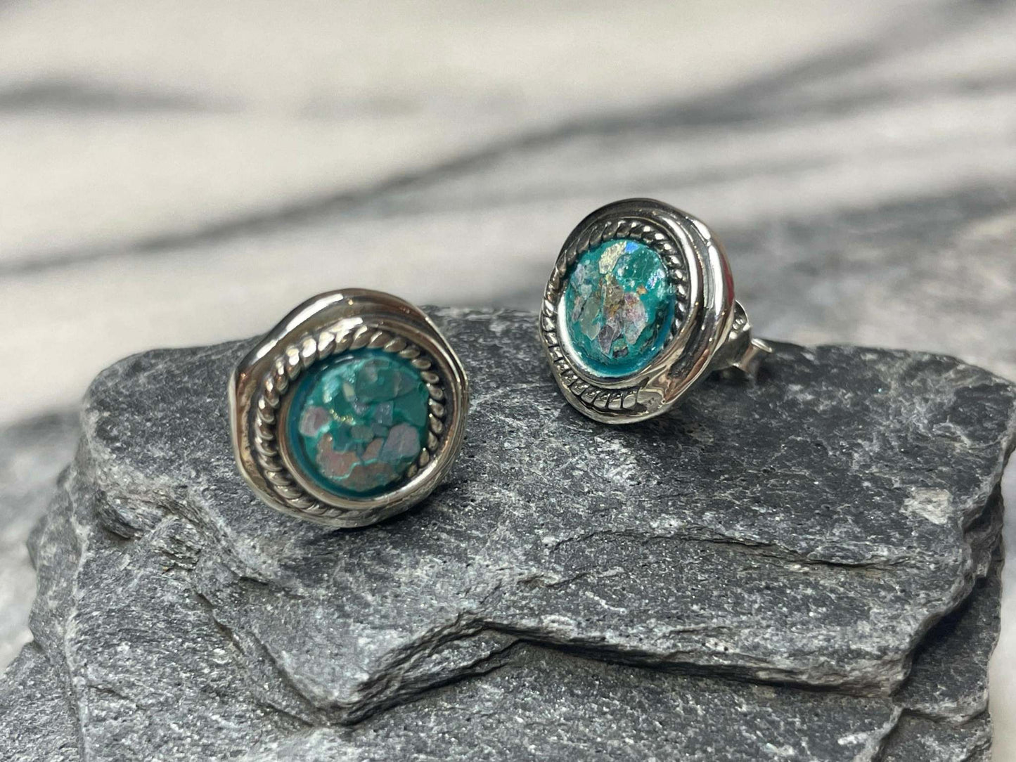 Rope Edge Roman Glass Stud Earrings - Gravie's