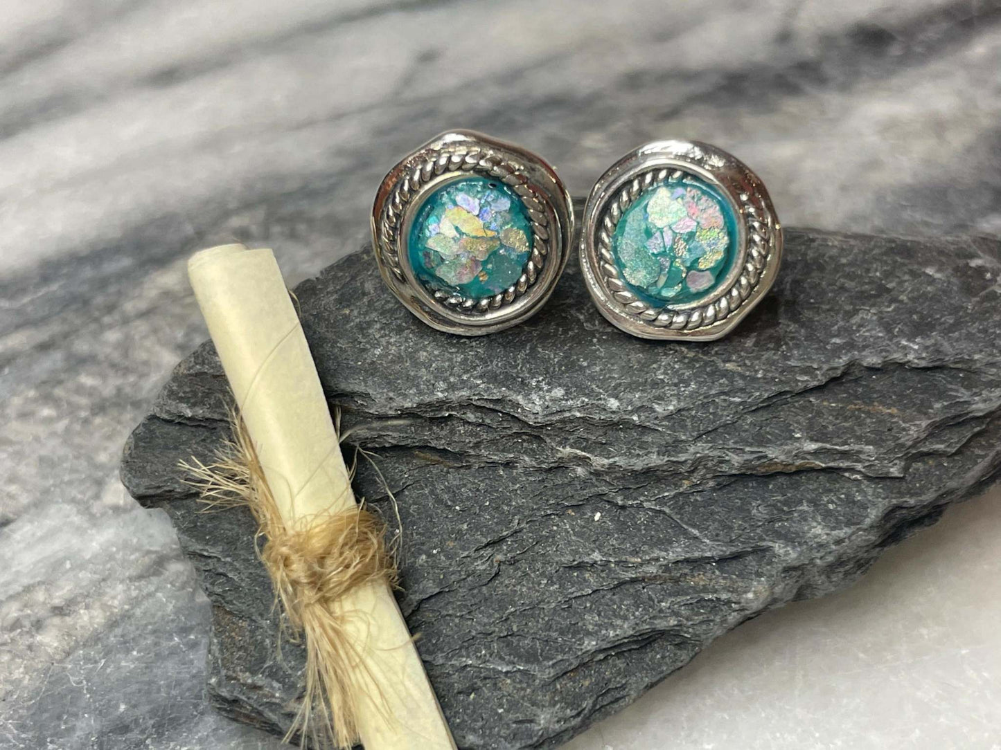 Rope Edge Roman Glass Stud Earrings - Gravie's