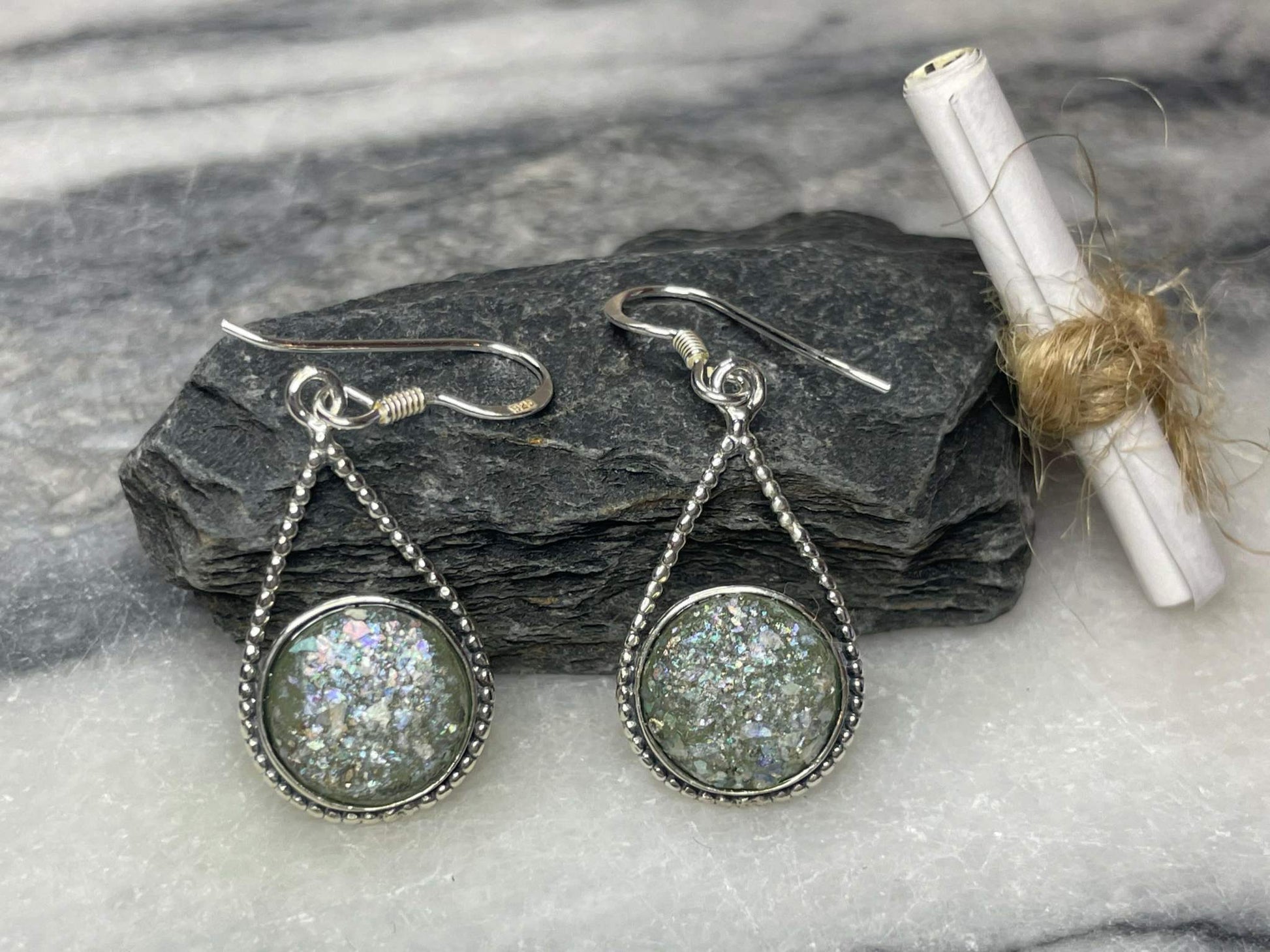 Roman Glass Pear Drop Earrings, Certificate of Authenticity, Made in Israel, Christian gift ideas for her. Christian business