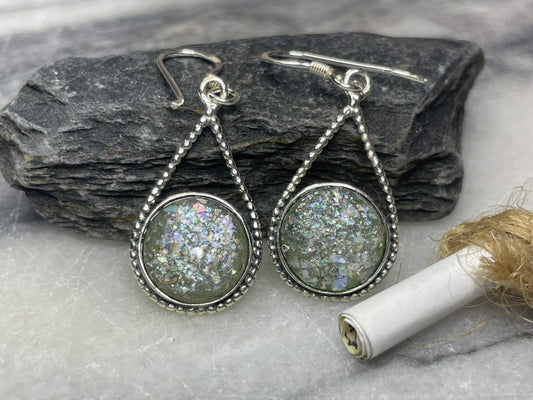 Roman Glass Pear Drop Earrings, Certificate of Authenticity, Made in Israel, Christian gift ideas for her. Christian business