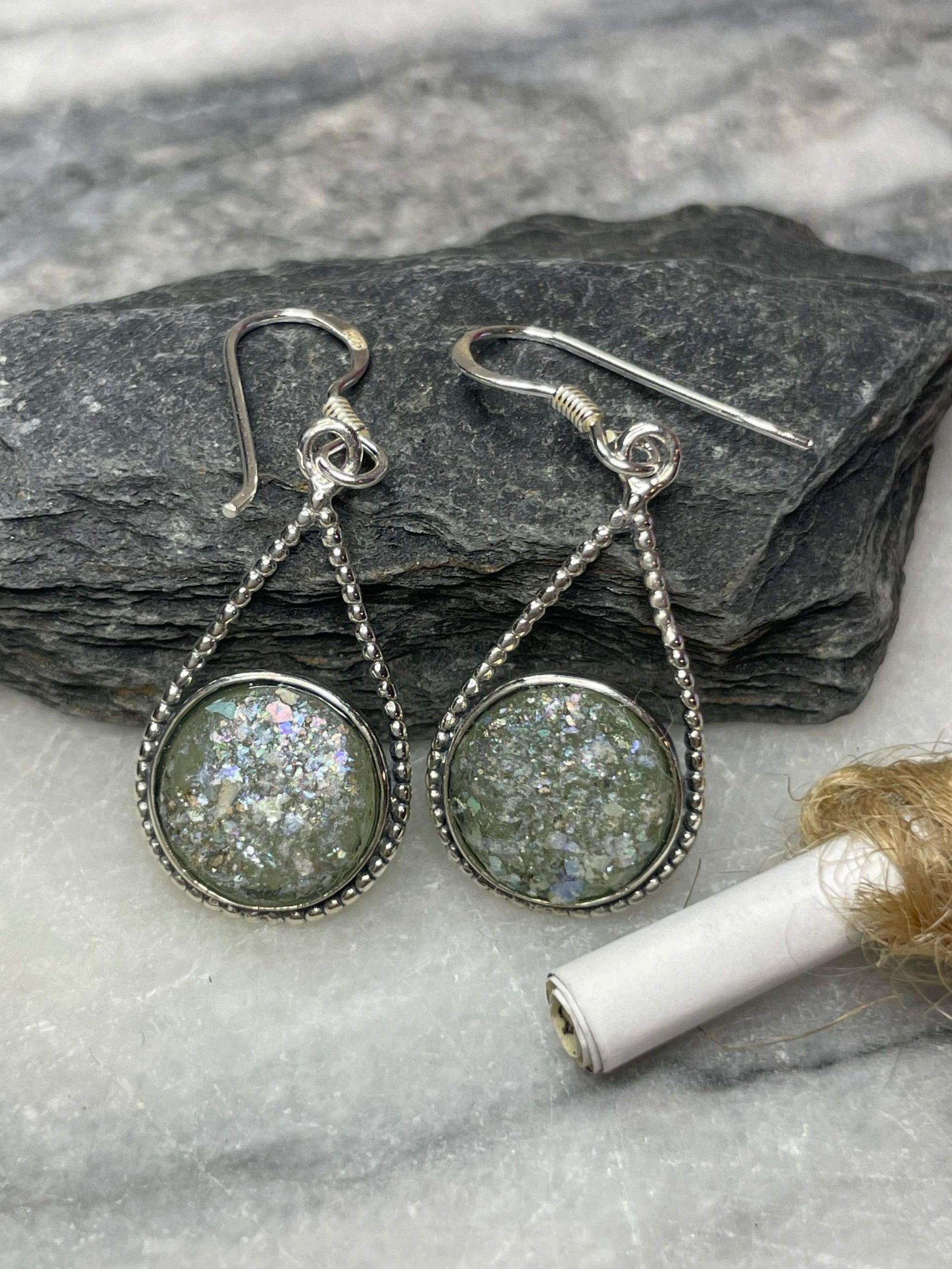 Roman Glass Pear Drop Earrings, Certificate of Authenticity, Made in Israel, Christian gift ideas for her. Christian business