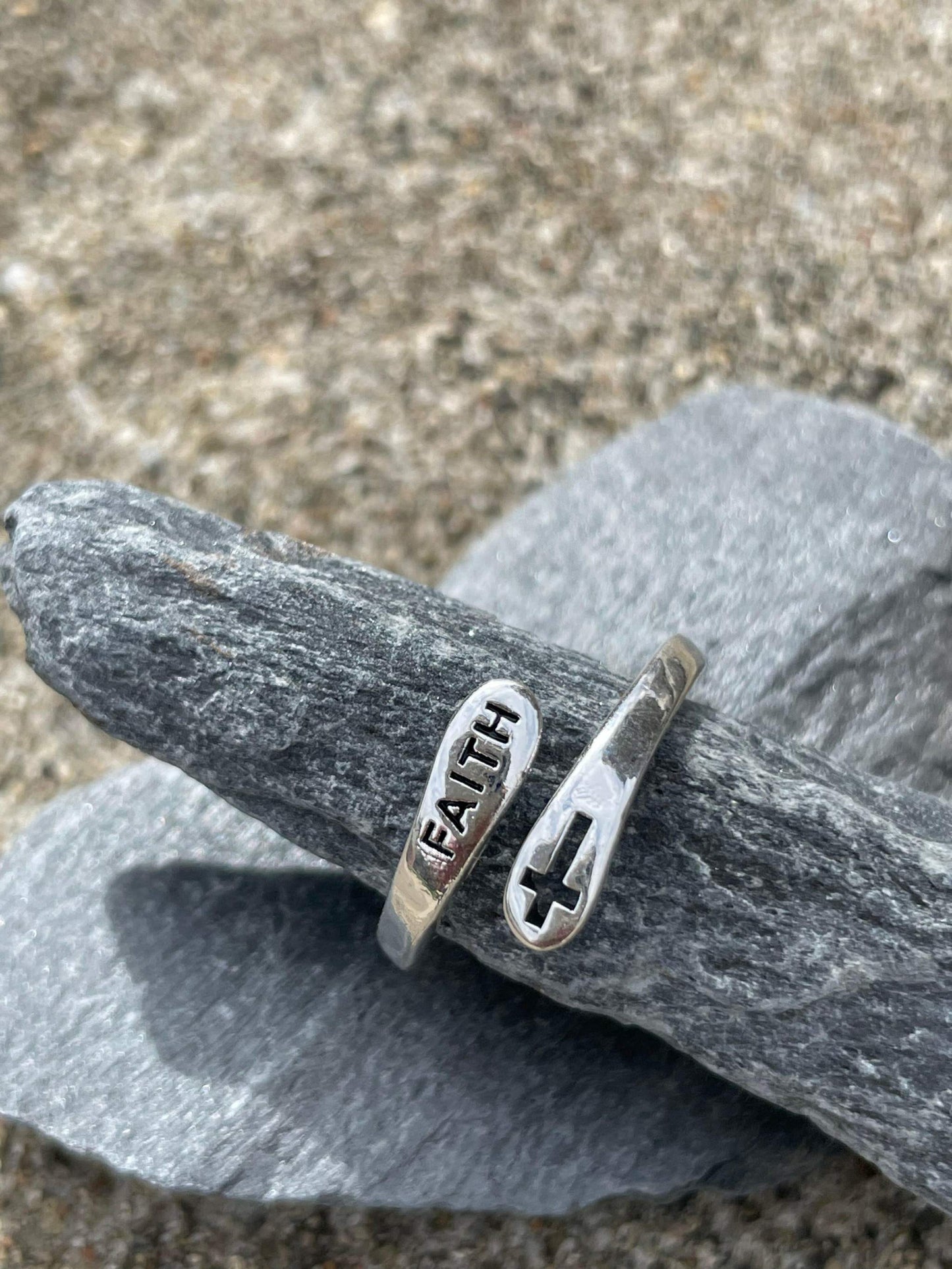 Faith and Cross Ring- Silver Adjustable