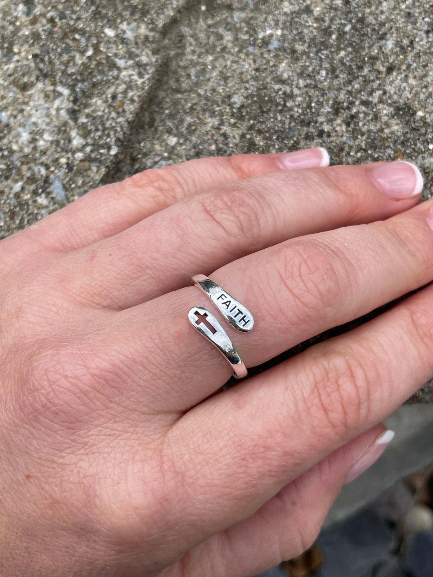 Faith and Cross Ring- Silver Adjustable