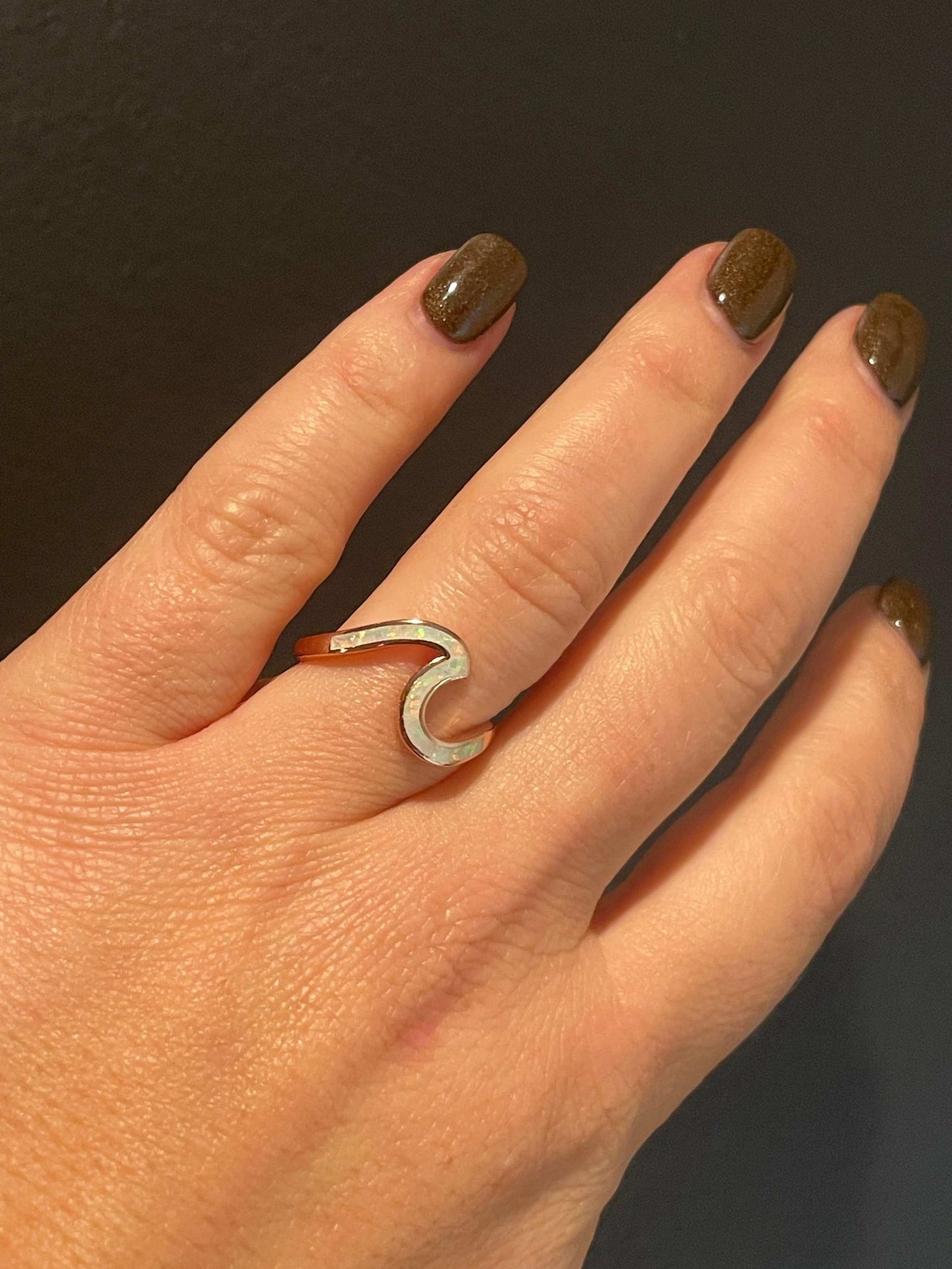 White Opal and Rose Gold Wave Ring - God's Promise- Walk on Water- Christian Jewelry- Faith Based Gift Idea
