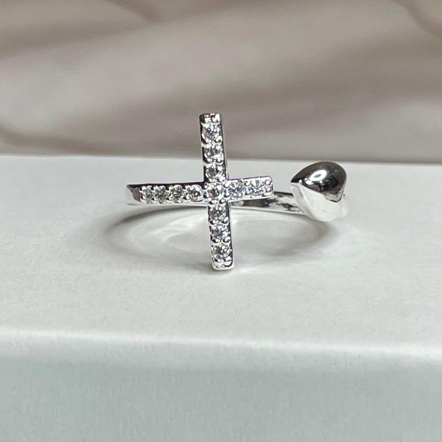 Cross & Heart Adjustable Ring