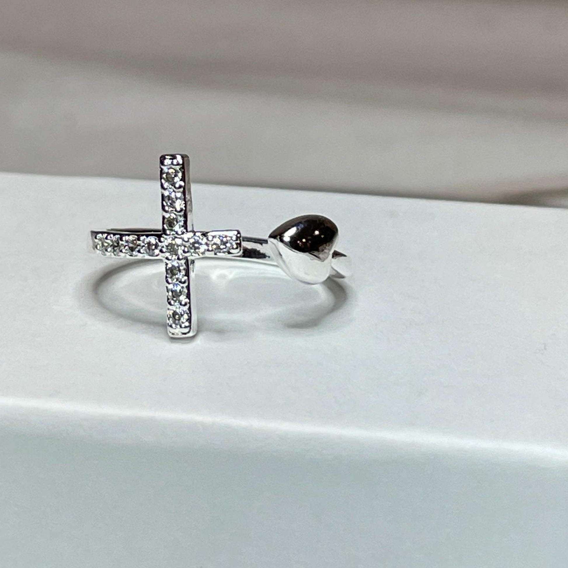 Cross & Heart Adjustable Ring