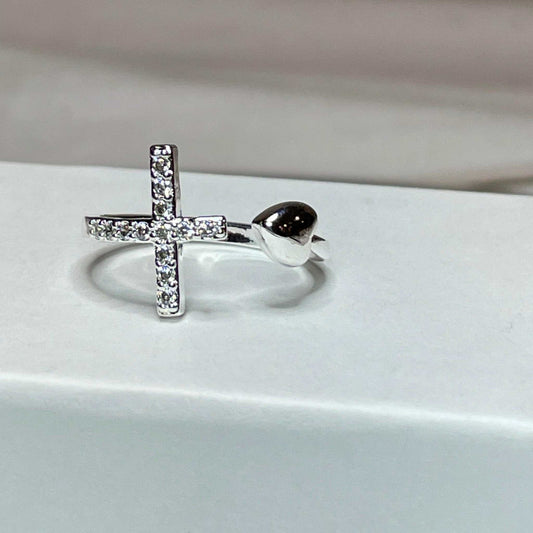 Cross & Heart Adjustable Ring