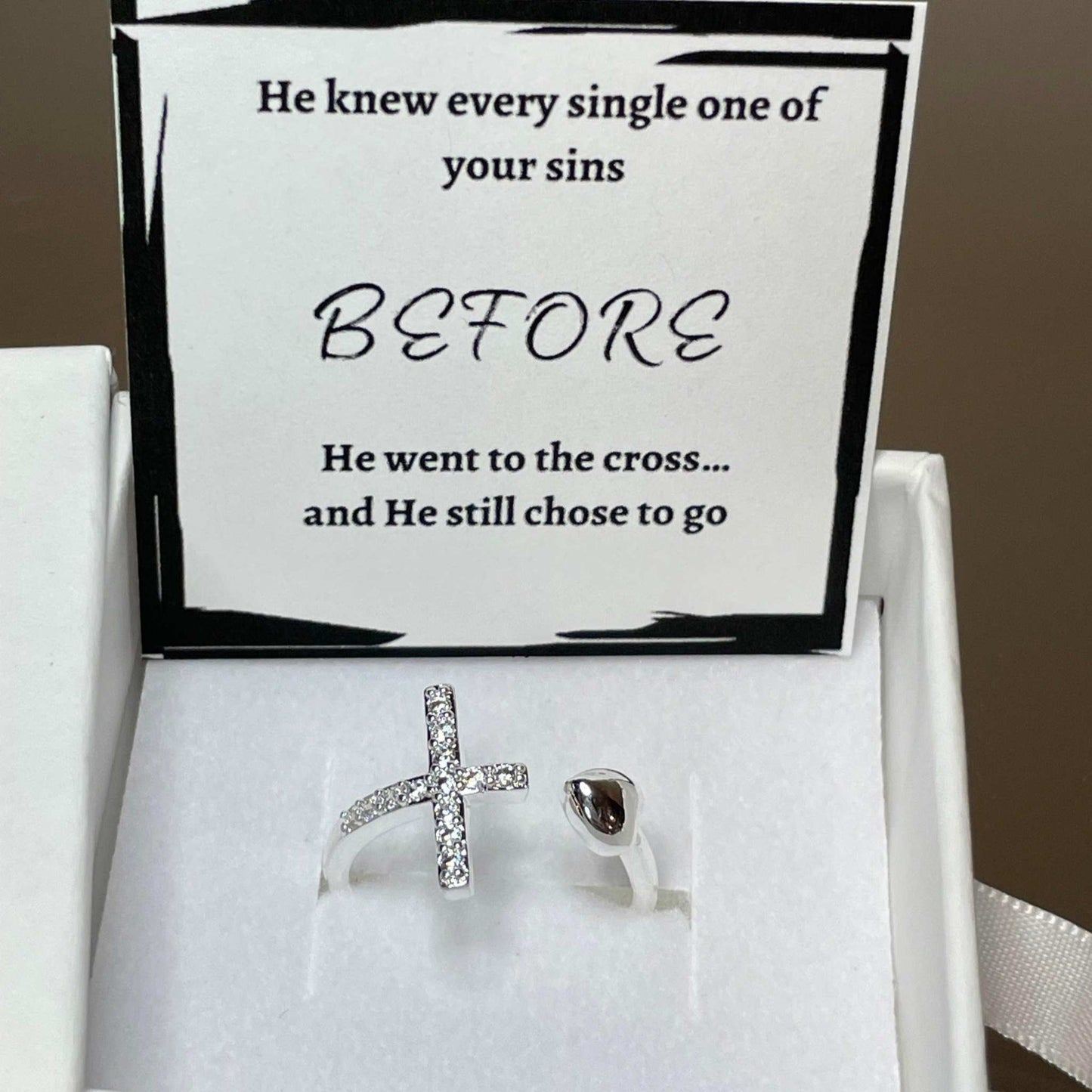 Cross & Heart Adjustable Ring