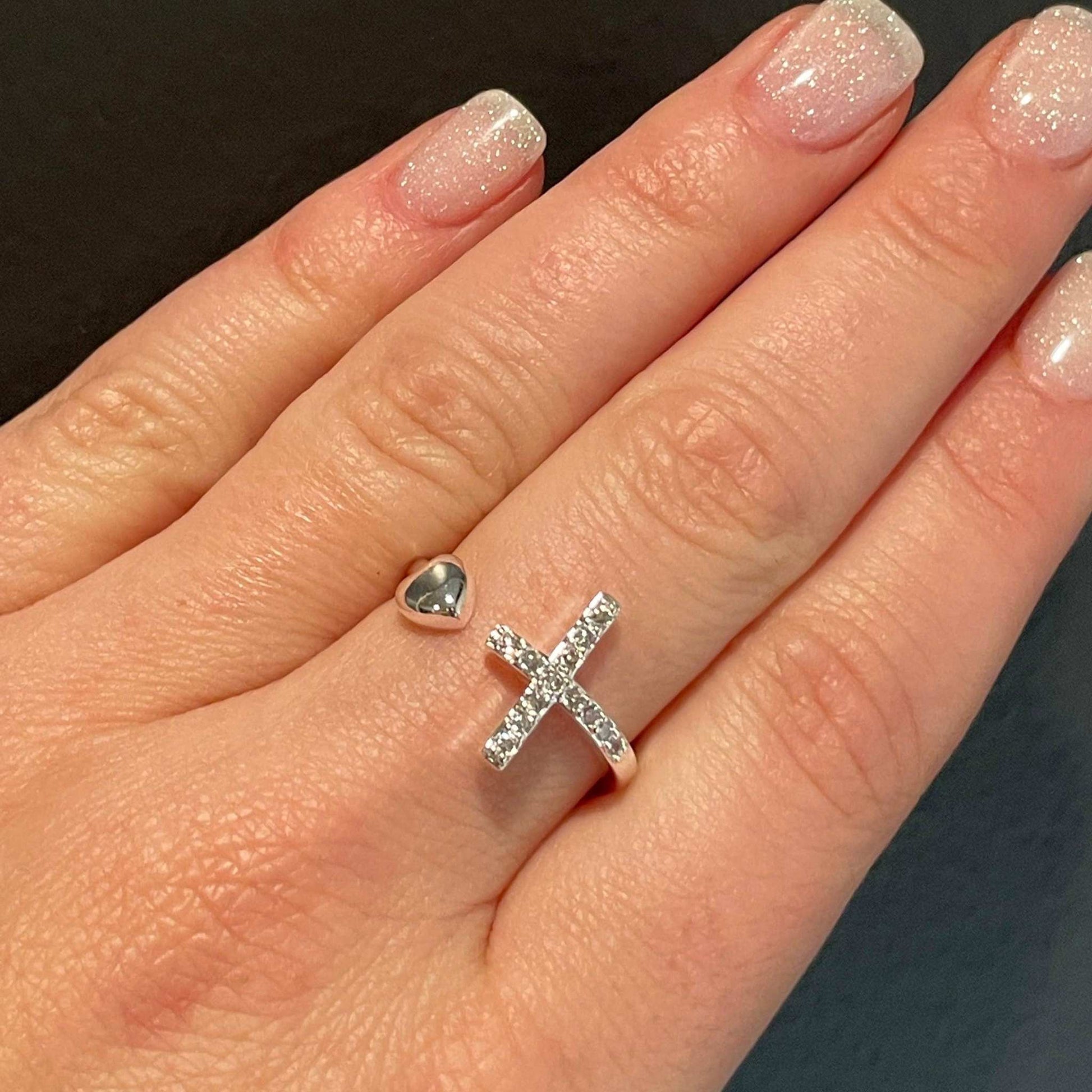 Cross & Heart Adjustable Ring