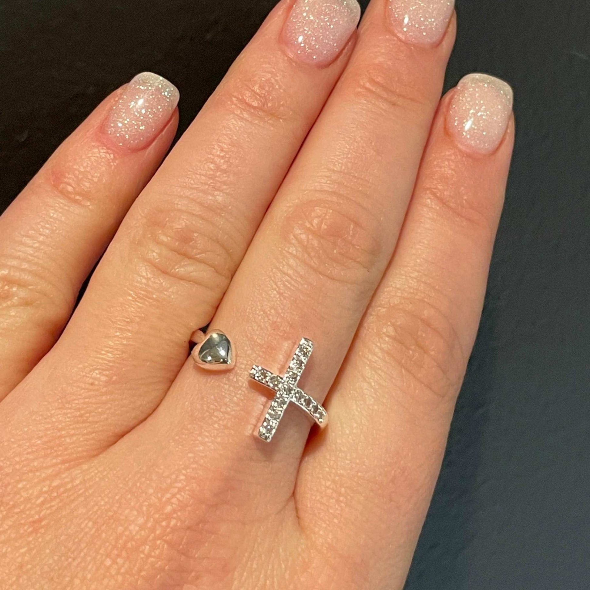 Cross & Heart Adjustable Ring