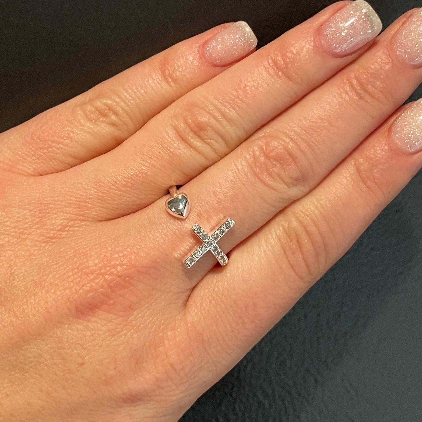 Cross & Heart Adjustable Ring