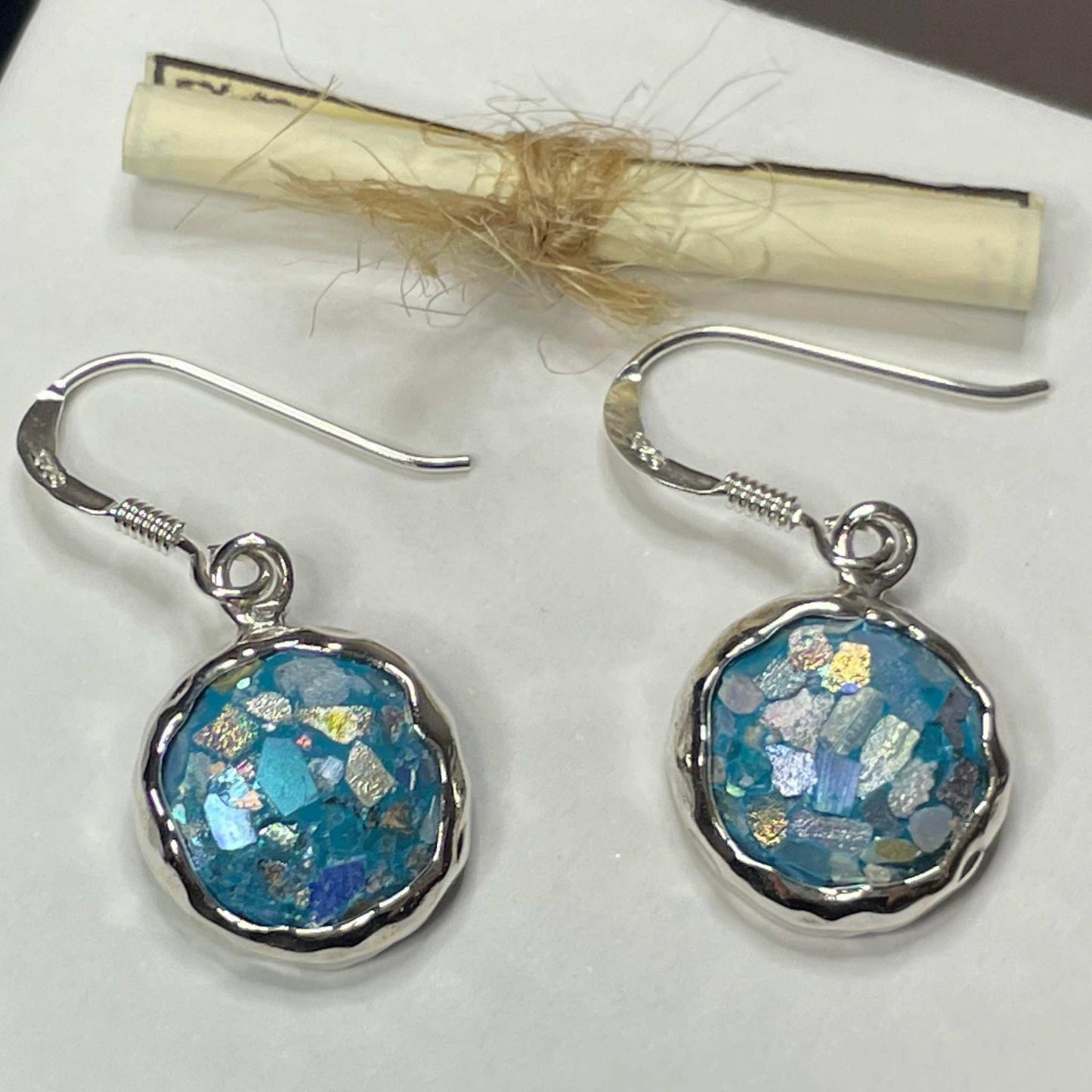 Hammered Edge Roman Glass Earrings