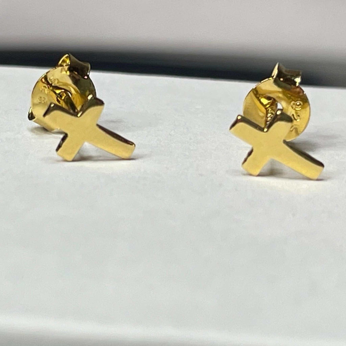 Cross Stud Earrings- 14k Gold