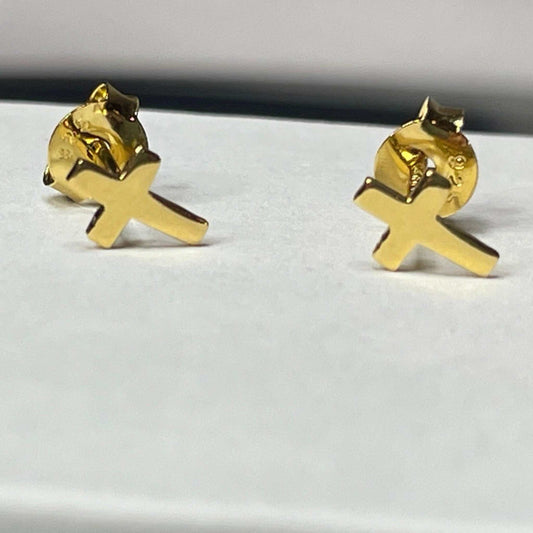 Cross Stud Earrings- 14k Gold