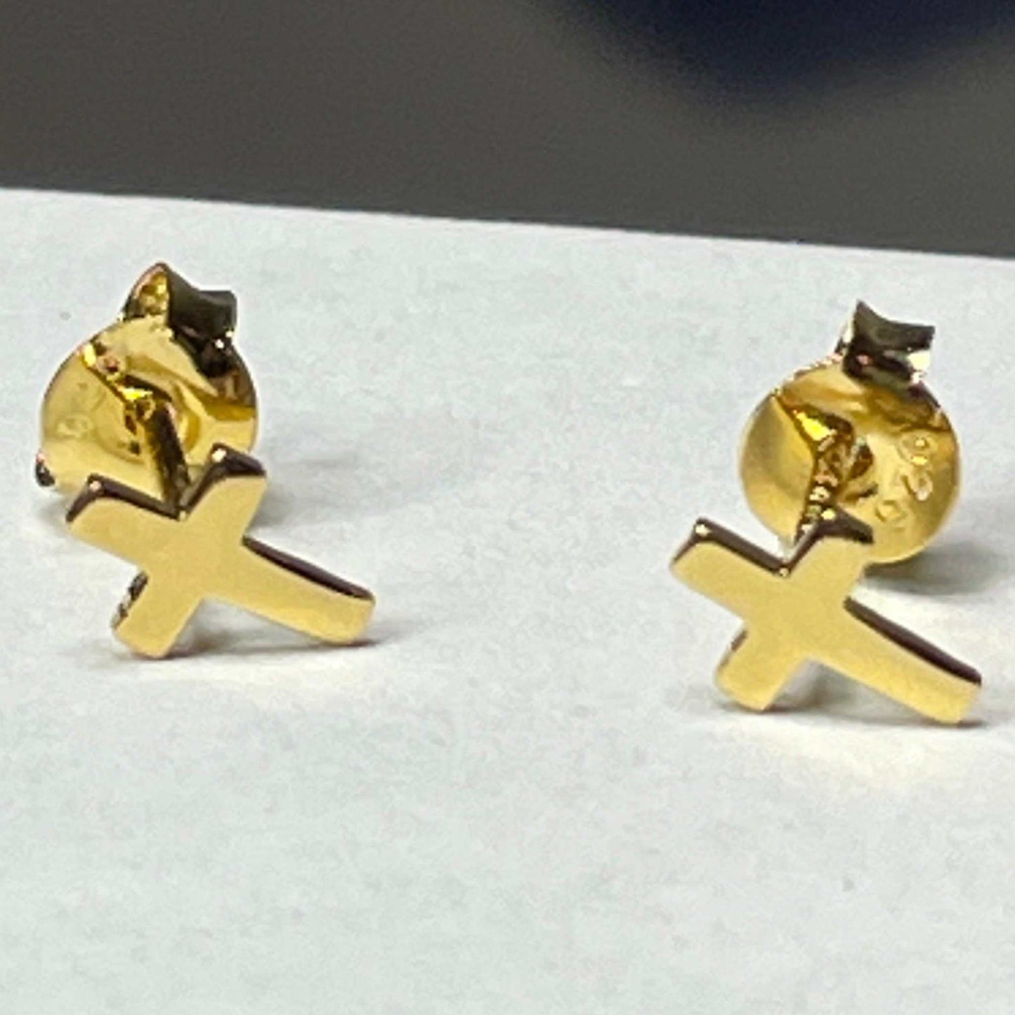 Cross Stud Earrings- 14k Gold