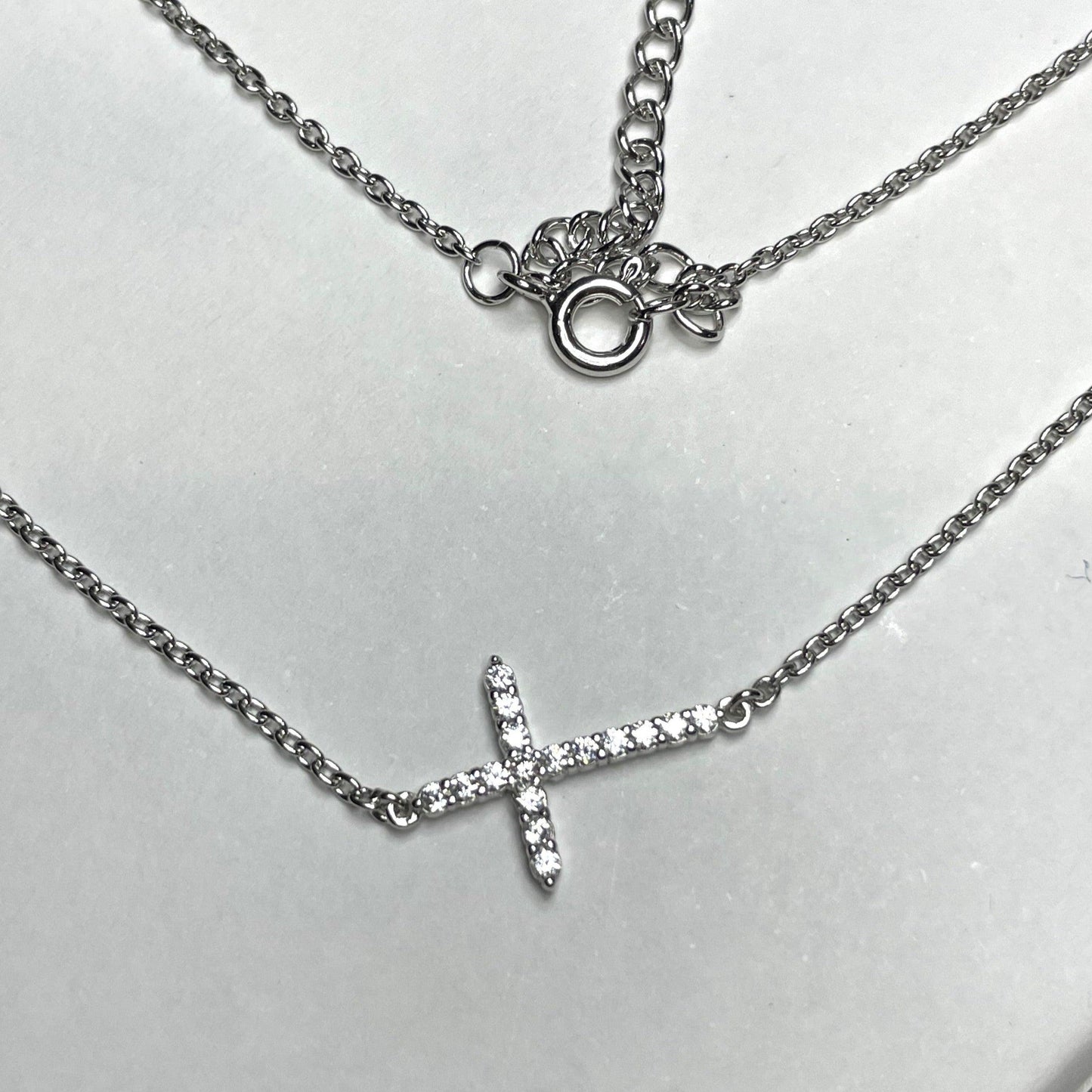 Sideways Cross Necklace- Silver - Gravie's