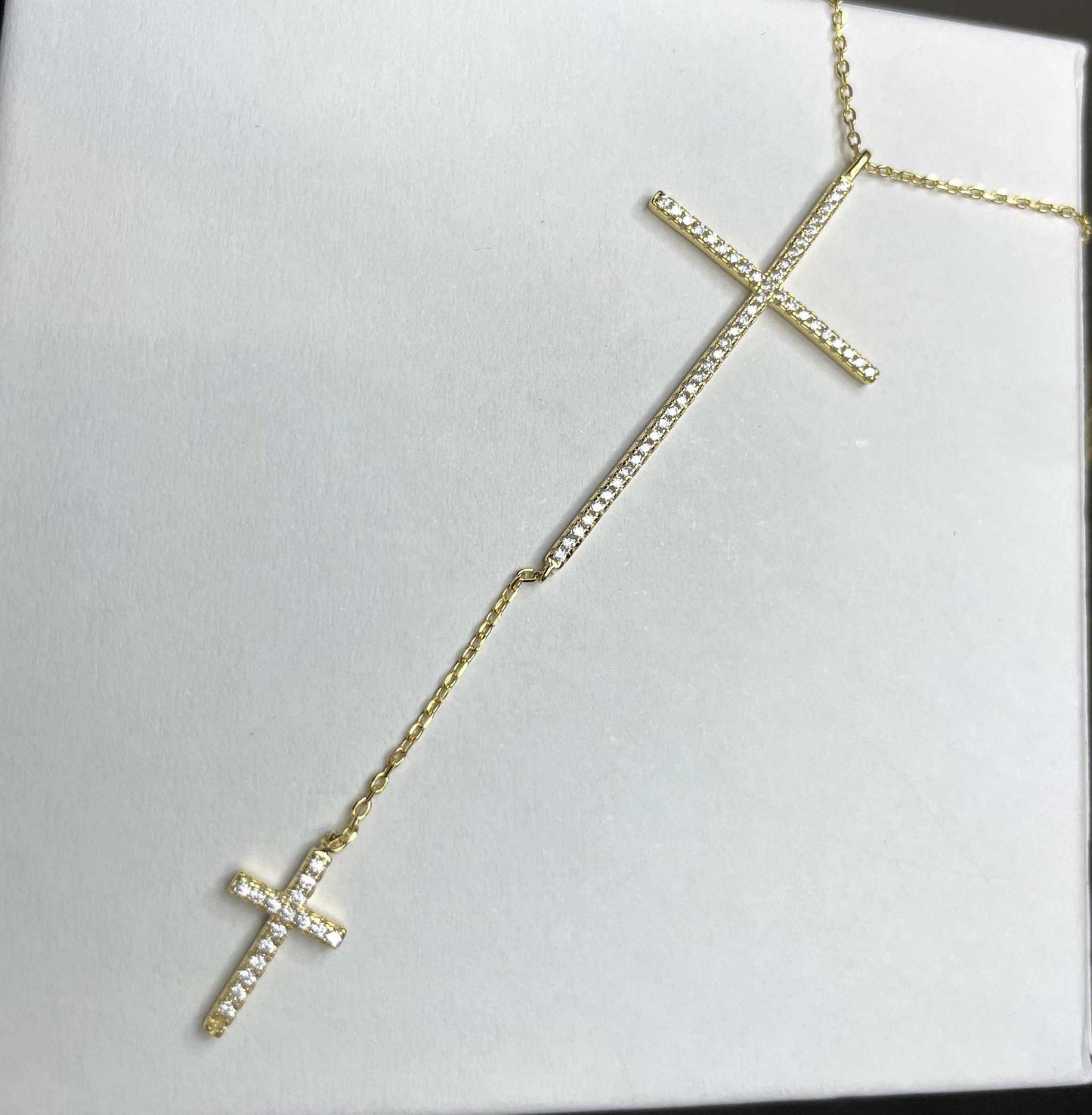 Double Cross Gold Necklace