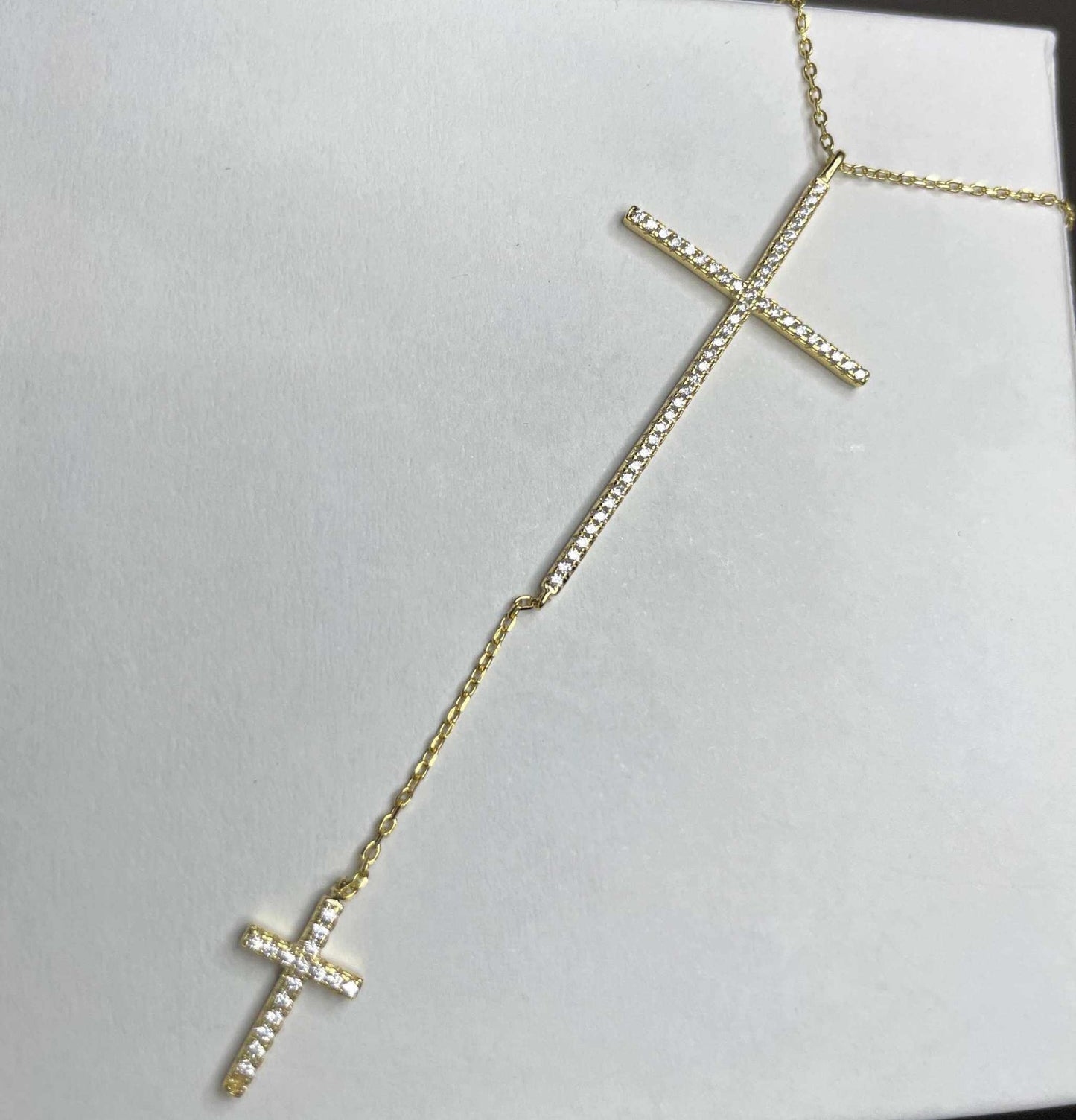 Double Cross Gold Necklace