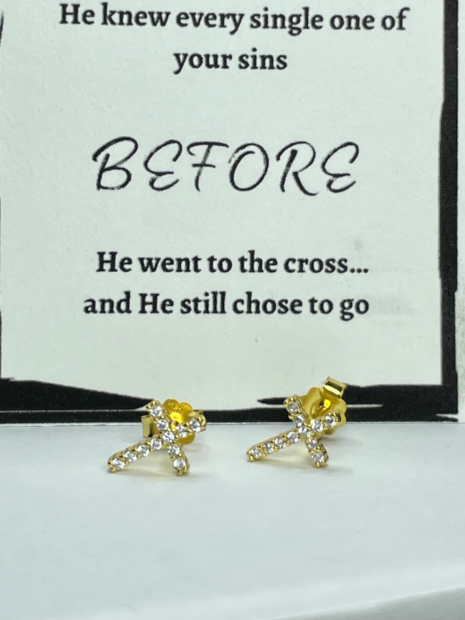 Gold and CZ Cross Studs