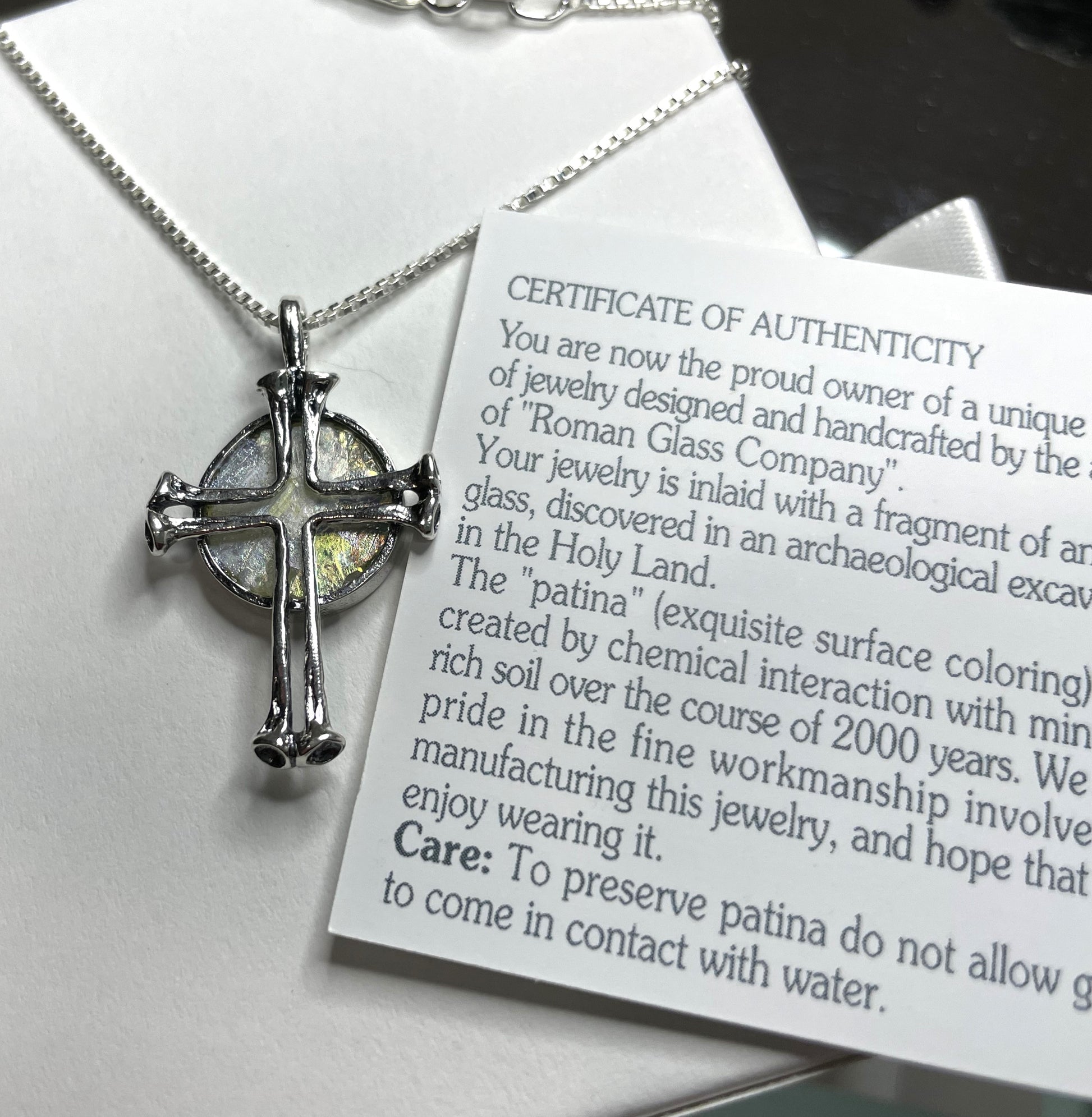 Silver Cross Roman Glass Necklace - Gravie's