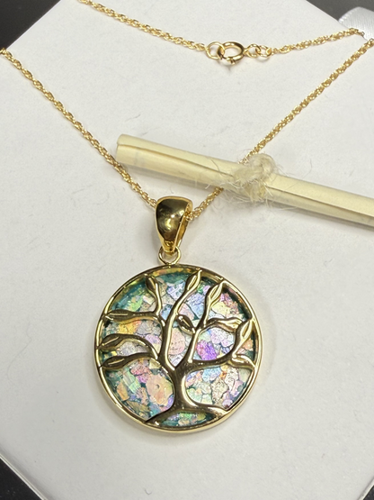 Gold Tree of Life Roman Glass Necklace