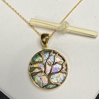 Gold Tree of Life Roman Glass Necklace