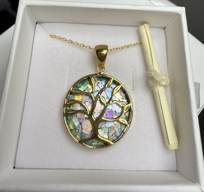 Gold Tree of Life Roman Glass Necklace