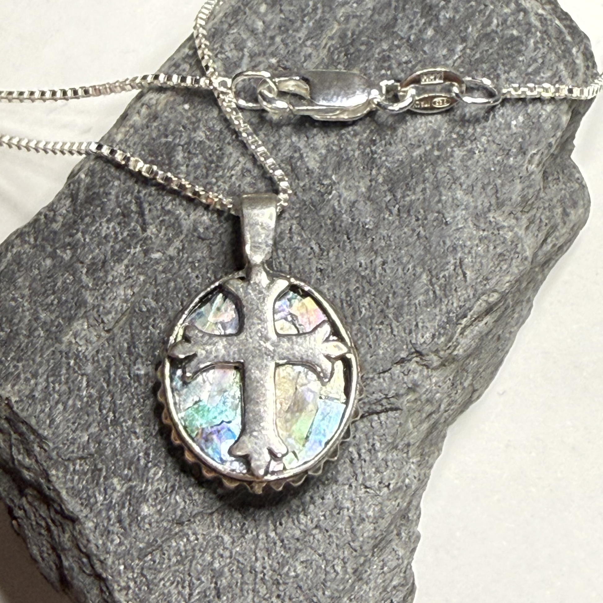 Oval Roman Glass Cross Necklace