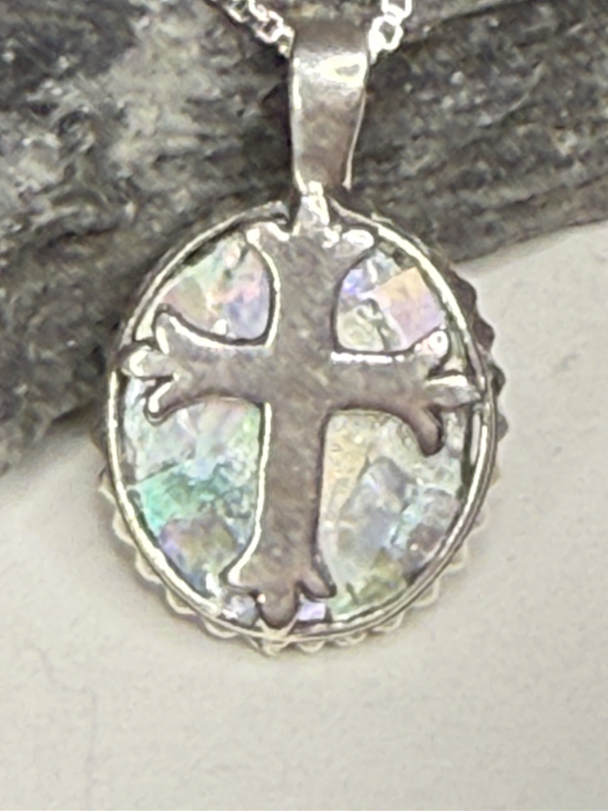 Oval Roman Glass Cross Necklace