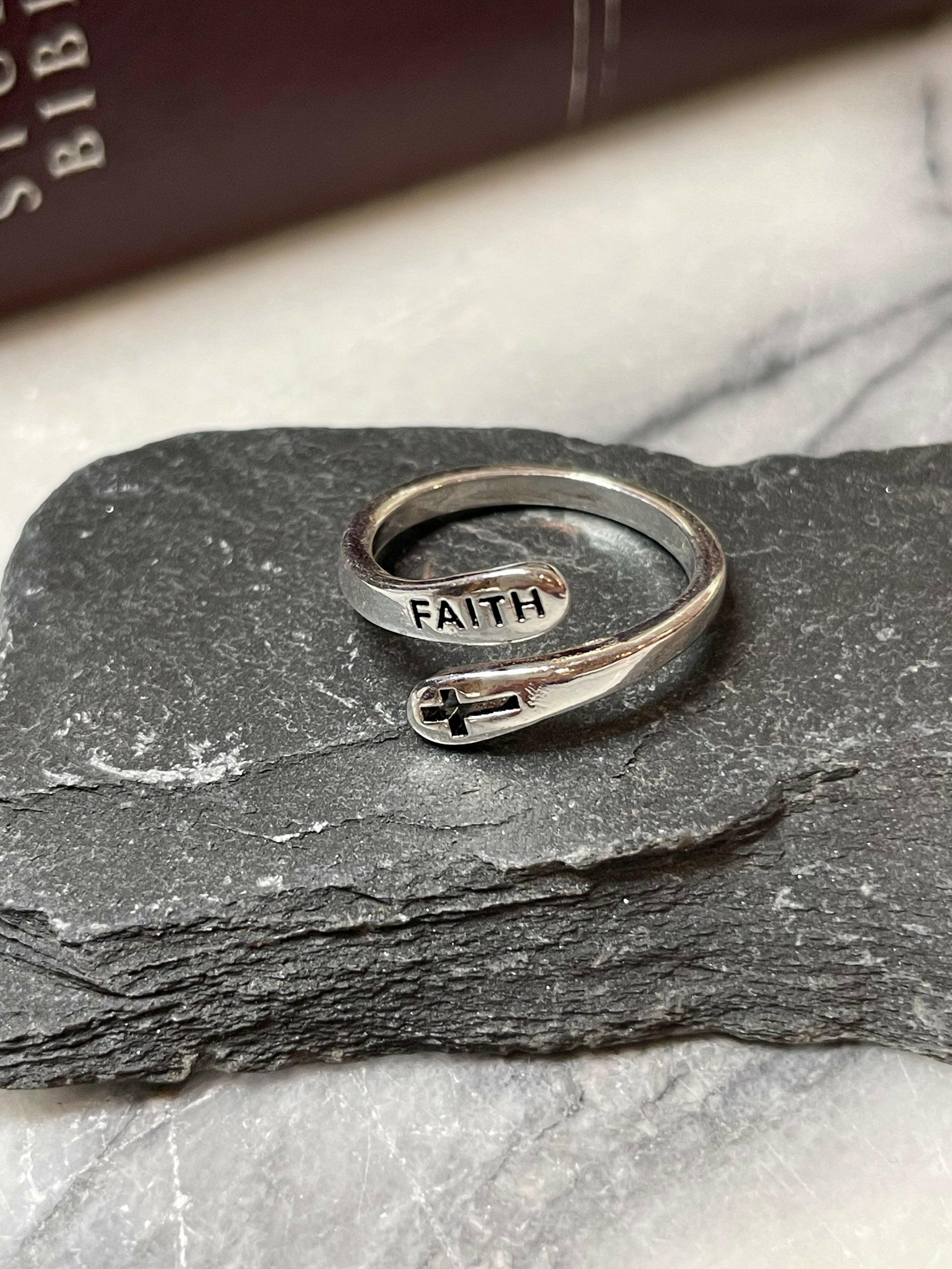 Faith and Cross Ring- Silver Adjustable