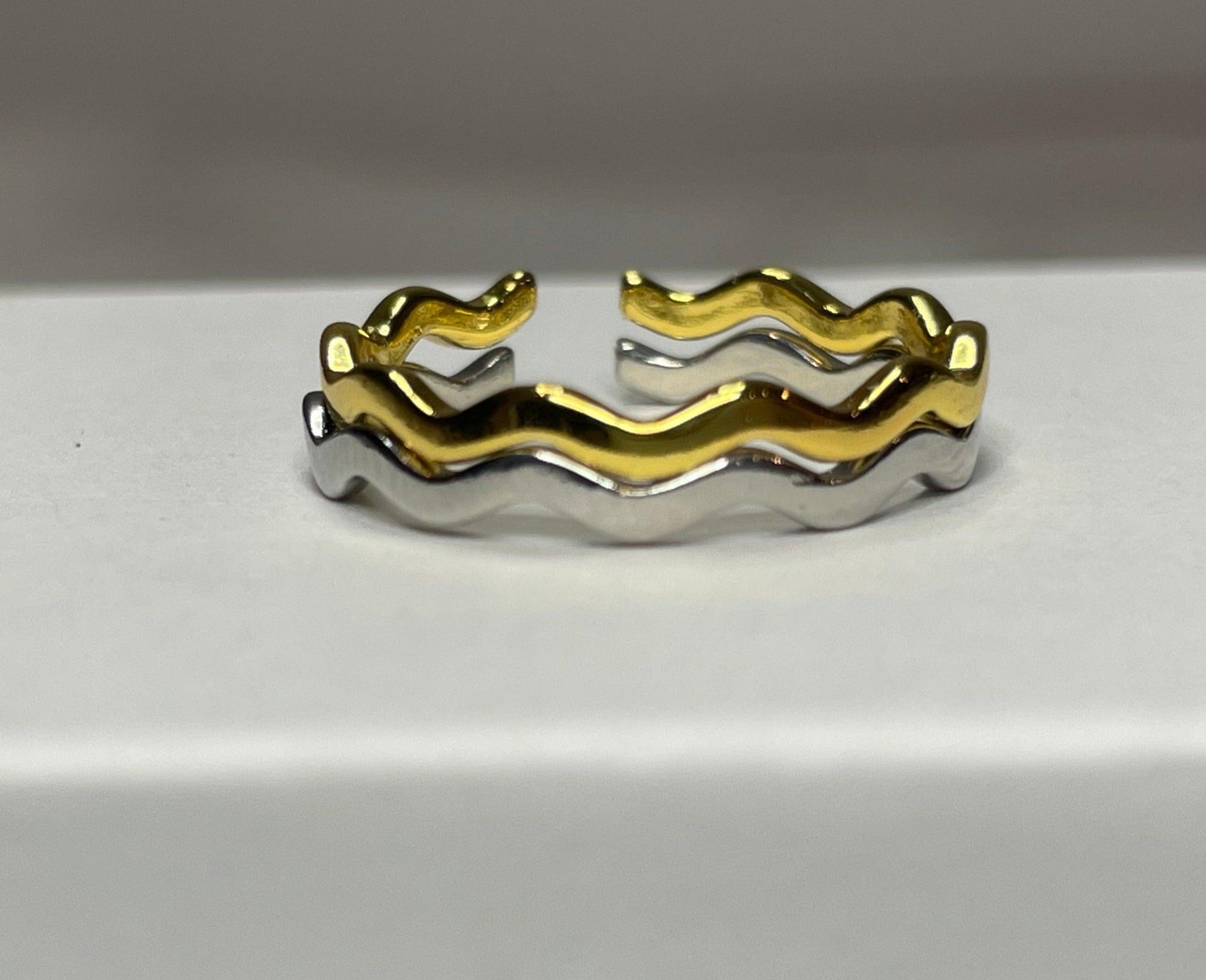 Gold and Silver Wave Ring Stack Set- He can Walk on Water Set- Christian Rings, Christian Jewelry