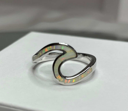 White Opal and Silver Wave Ring - God's Promise- Walk on Water- Christian Jewelry- Faith Based Gift Idea