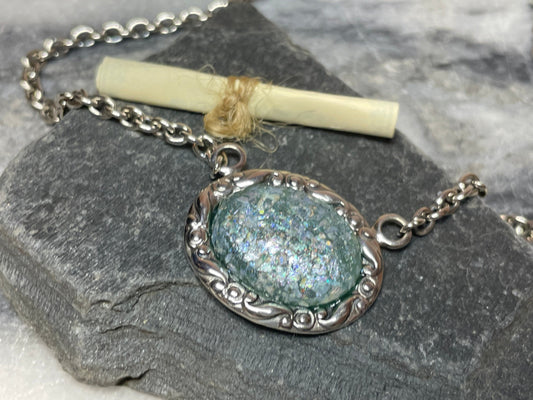 Roman glass, Oval Necklace, Authentic, Made in Israel, The Holy Land, .925 silver, handmade, Christian jewelry, Christian gift ideas for her