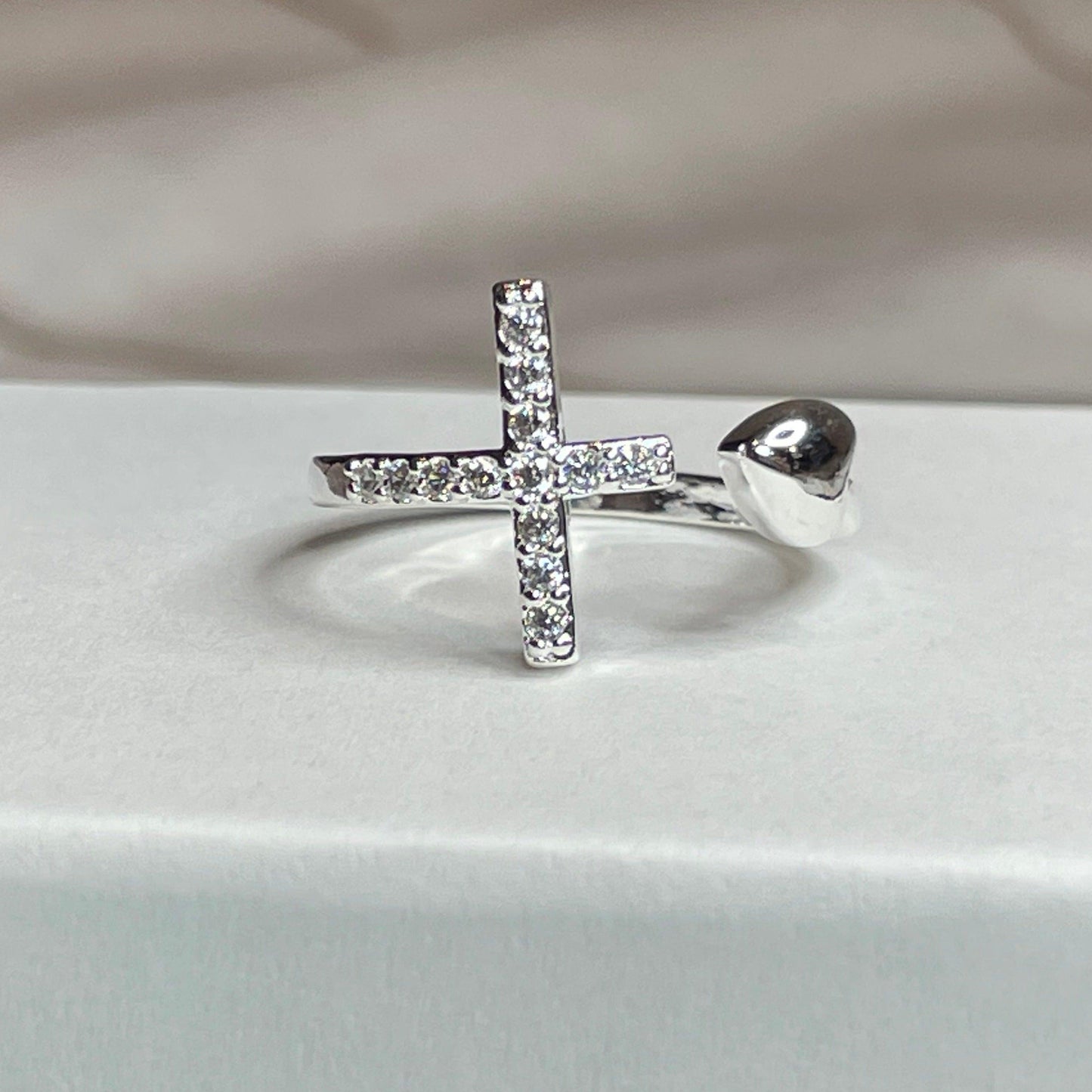 Adjustable Cross and Heart Ring