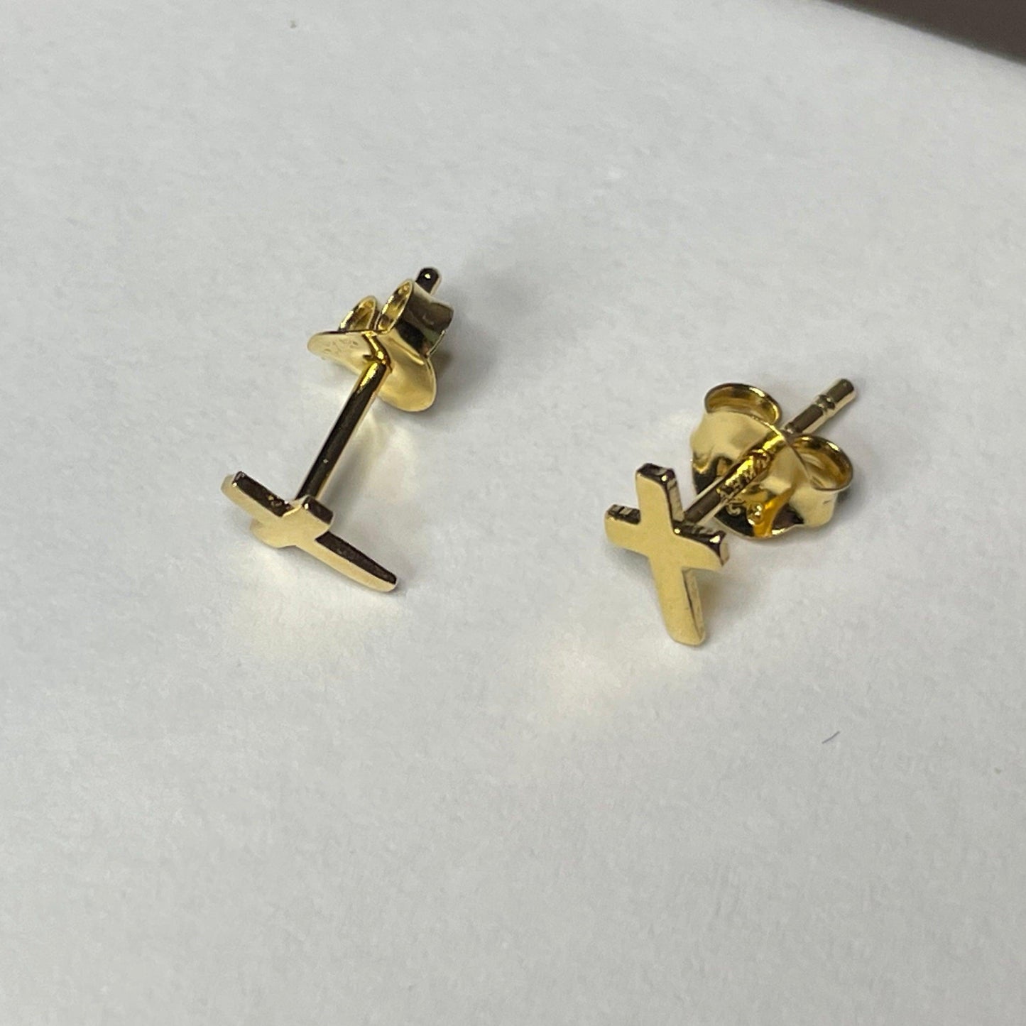 14K Gold Cross Stud Earrings